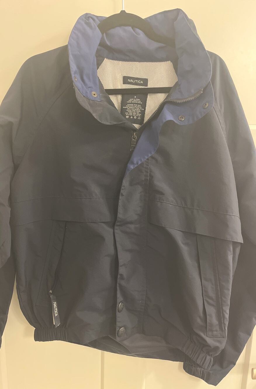 Nautica Men's S Blue Windbreaker Jacket Zip Snap Zipped Pockets Lined